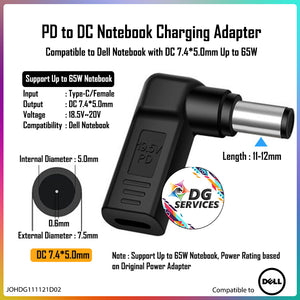 DG Charging Adapter Type C Female to DC 7.4*5.0mm - Compatible to Dell 65W