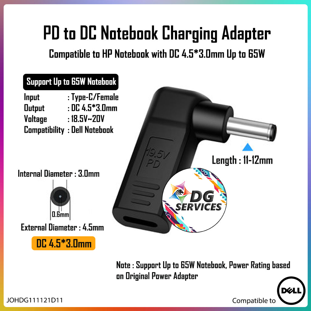 DG Charging Adapter Type C Female to DC 4.5*3.0mm - Compatible to Dell ...
