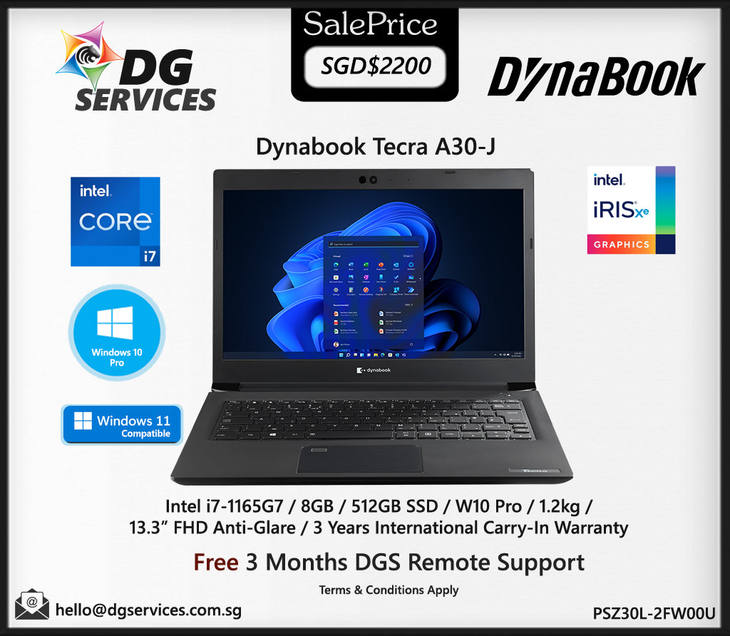 Dynabook Tecra A30-J ( Intel i7-1165G7/8GB/512GB SSD/13" Full HD Anti-Glare/W10 Pro/3 Years International Carry In)