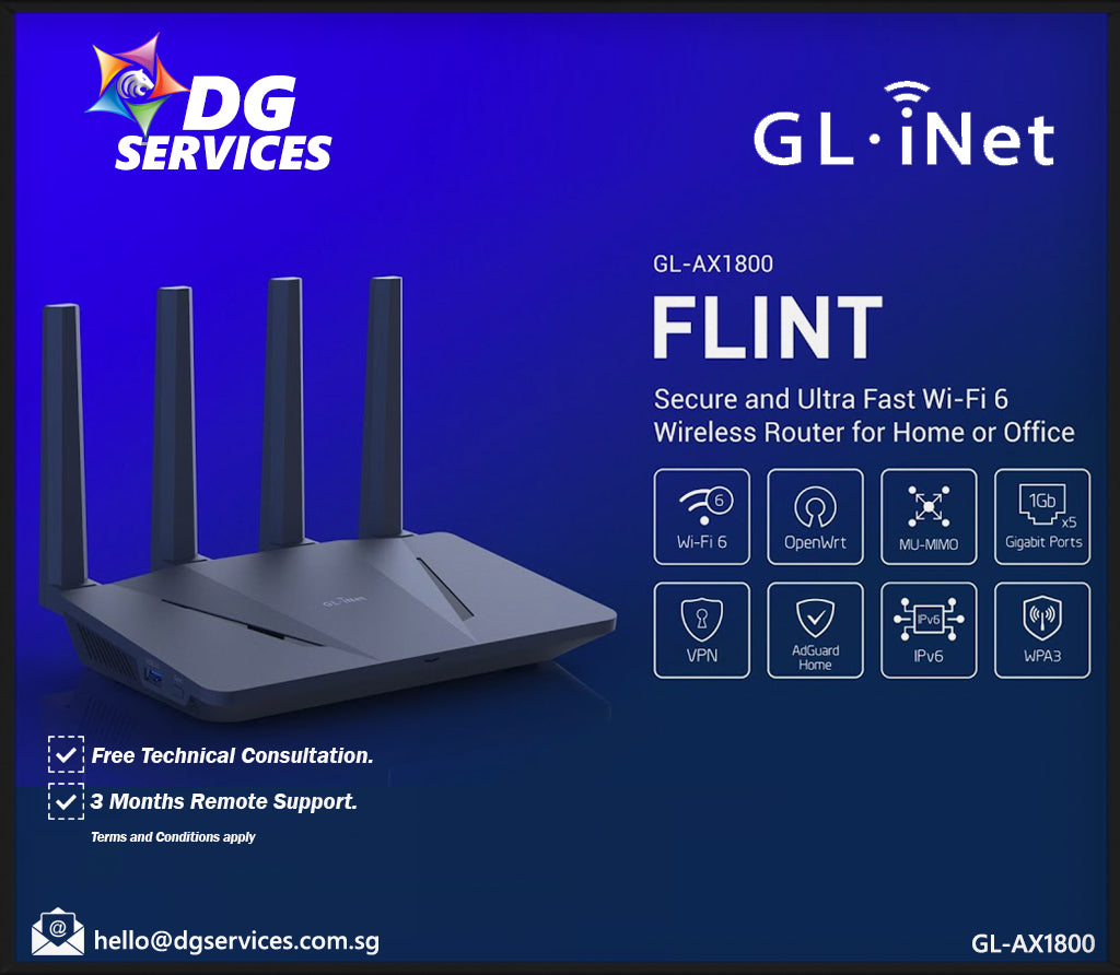 Gl Net GL.iNet Flint Secure Ultra Fast Wi-Fi 6 AX1800 Dual Band Wireless ...