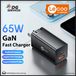 Lecoo 65W 2 Ports ( Single Type C Single USB A) PD GaN Charger - US Plug (Black)