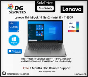 LENOVO ThinkBook 14 Gen2 (Intel i7-1165G7/8GB/512GB SSD/14" FHD IPS AntiGlare/Intel Wi-Fi 6/Bluetooth 5.1/W10 Pro/3 Years OnSite/1.4kg)