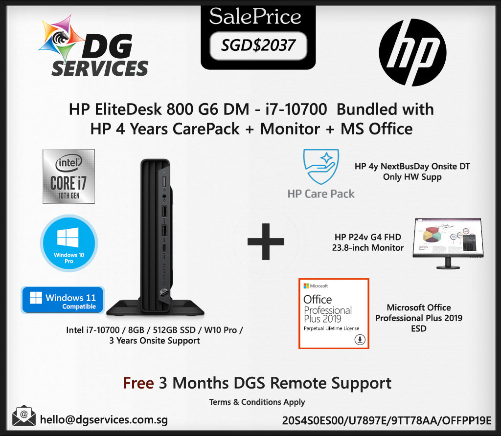 HP EliteDesk 800 G6 DM - i7-10700 / 8GB / 512GB SSD / WIN10PRO / 3 Years