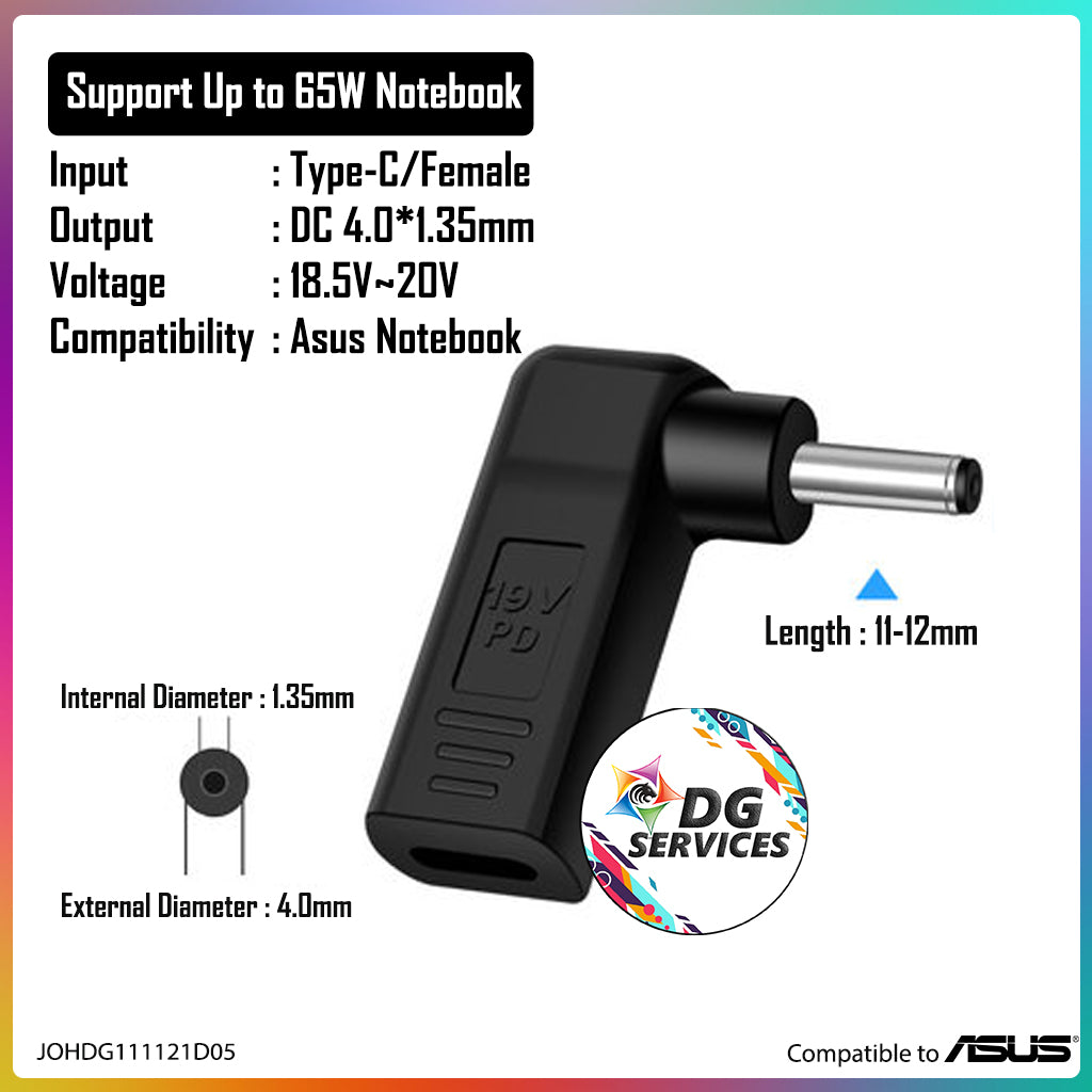 DG Charging Adapter Type C Female to DC 4.0*1.35mm - Compatible to Asus ...