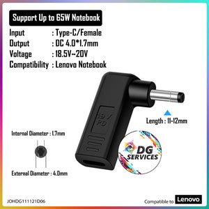 DG Charging Adapter Type C Female to DC 4.0*1.7mm - Compatible to Lenovo 65W