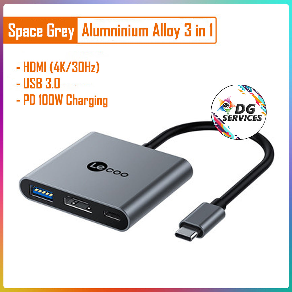 Lecoo 3 in 1 Type-C to HDMI + USB3.0 + PD
