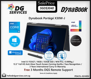 Dynabook Portégé X30W-J (Intel i5-1135G7/13.3" FHD Anti Glare Touch Corning Gorilla/Face Recognition/sW10 Pro/3 Years International Carry In/0.989kg)