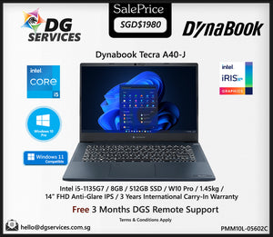 Dynabook Tecra A40-J ( Intel i5-1135G7/8GB/256GB SSD/14" HD Anti Glare/W10 Pro/3 Years International Carry In)