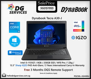 Dynabook Tecra A30-J ( Intel i5-1135G7/8GB/256GB SSD/14"FHD AntiGlare/W10 Pro/3 Years International Carry In)