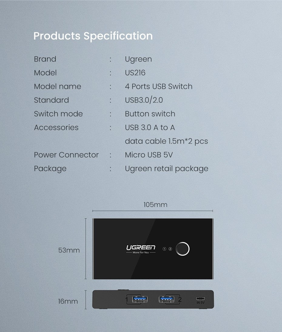 UGREEN USB 3.0 Switch Selector 2 PCs Sharing 4 Devices for Mouse Keyboard - DG Services