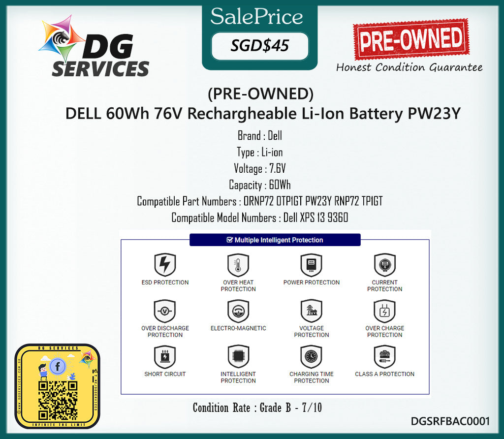PRE-OWNED - DELL 60Wh 76V Rechargheable Li-Ion Battery PW23Y