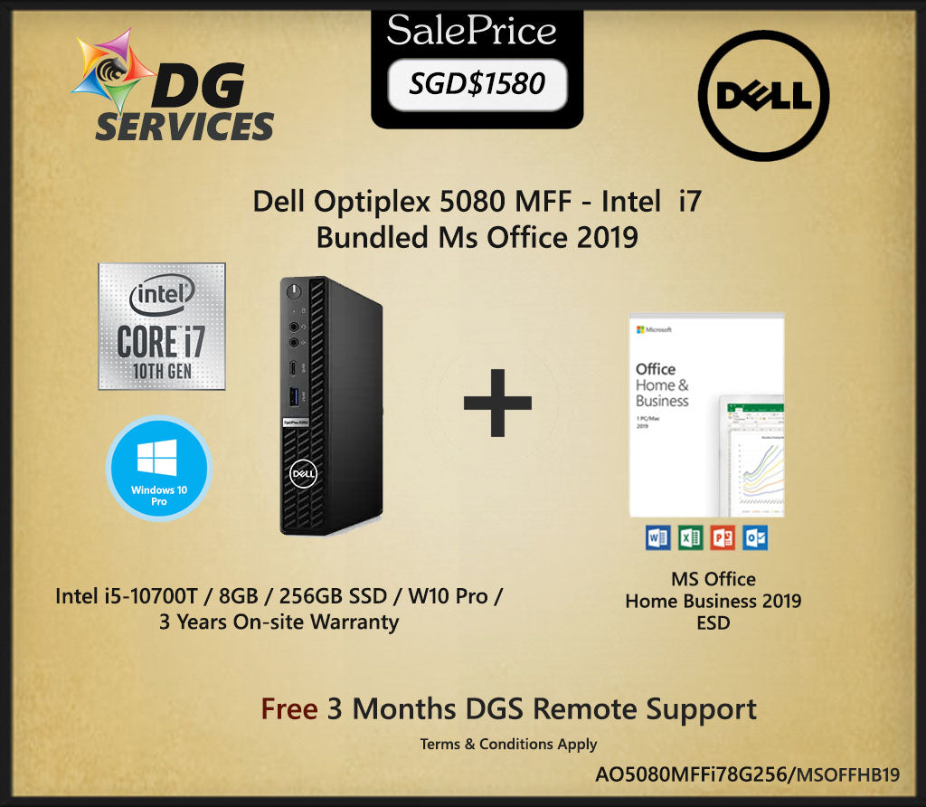 Dell Optiplex 5080 MFF - Intel i7-10700T / 8GB / 256GB SSD / W10 Pro /  3 Years On-site Warranty