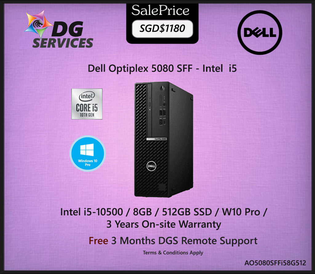 Dell Optiplex 5080 SFF - Intel i5-10500 / 8GB / 512GB SSD / W10 Pro /  3 Years On-site Warranty