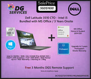 ( Pre-Order ) Dell Latitude 3510 CTO 15.6” - Intel i5-10210U / 8GB / M.2 512GB PCIe NVME SSD /  Intel® UHD Graphics / 15.6" FHD WVA / W10 Home/  Up to 3 Years Warranty / Starting at 1.79 kg