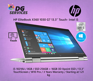 HP EliteBook X360 1030 G7 13.3" (Touch + Sure View) - i5-10310U / 8GB / SSD 256GB PCIe NVMe+ 16GB 3D Xpoint SSD
