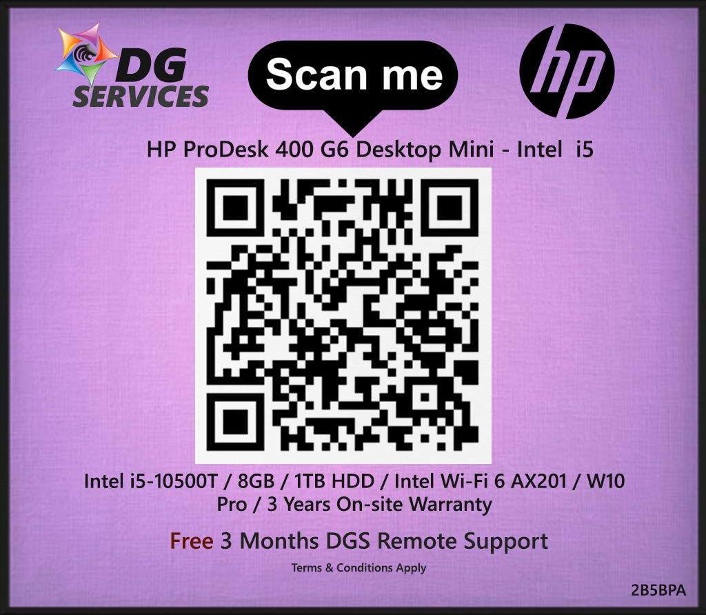 HP ProDesk 400 G6 DM - Intel  i5-10500T  / 8GB / 1TB HDD / Intel Wi-Fi 6 /  W10 Pro / 3 Years Onsite Warranty