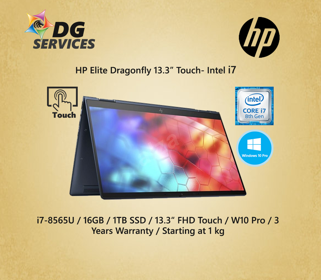 HP Elite Dragonfly 13.3" FHD(Touch + Sure View) - i7-8565U / 16GB / 1TB SSD