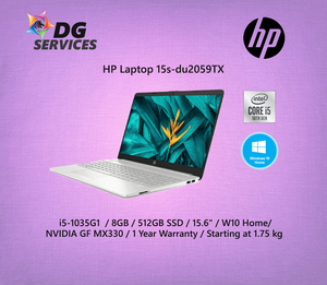 HP Laptop 15s-du2059TX  15.6” -  i5-1035G1  / 8GB / 512GB SSD / 15.6" / W10 Home/  NVIDIA GF MX330 / 1 Year Warranty