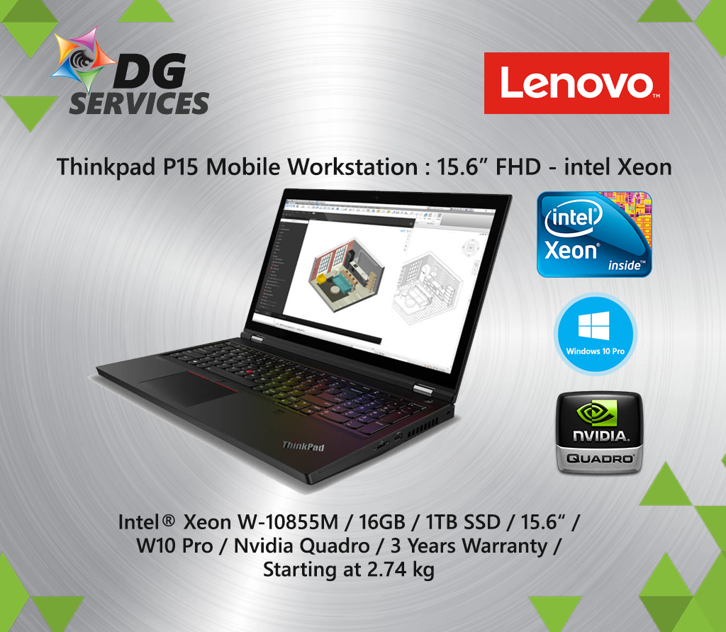 Lenovo Thinkpad P15 Mobile Workstation - Intel® Xeon W-10855M / 16GB / 1TB SSD / 15.6“ /  W10 Pro / Nvidia Quadro / 3 Years Warranty