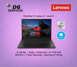 Lenovo ThinkPad X1 Carbon 8 -  i5-10210U  / 16GB / 512GB SSD / 14” FHD IPS/  W10 Pro / 3 Years Warranty / Starting at 1.09 kg