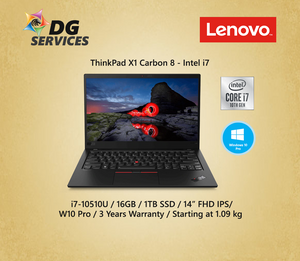 Lenovo ThinkPad X1 Carbon 8 -  i7-10510U / 16GB / 1TB SSD / 14” FHD IPS/  W10 Pro / 3 Years Warranty / Starting at 1.09 kg