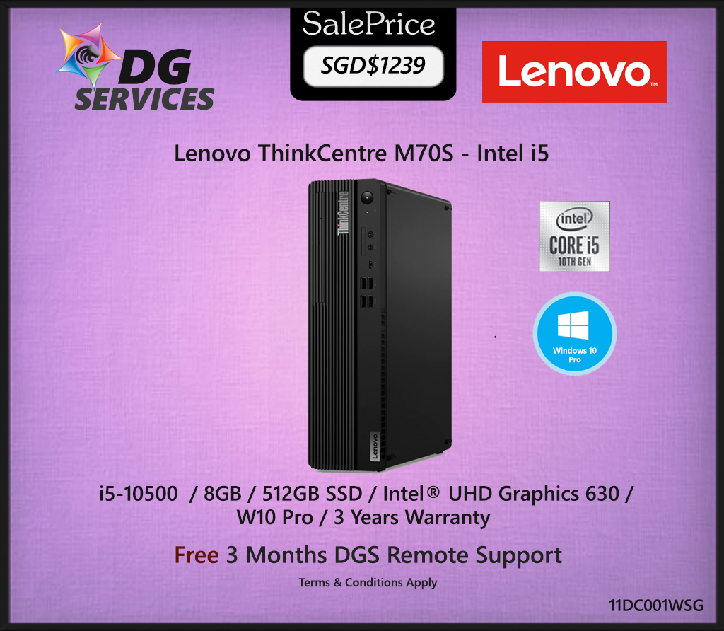 Lenovo ThinkCentre M70S - Intel  i5-10500  / 8GB / 512GB SSD / Intel® UHD Graphics 630 /  W10 Pro / 3 Years Warranty