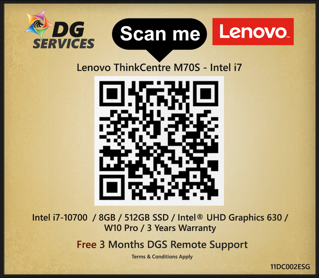 Lenovo ThinkCentre M70S - Intel  i7-10700  / 8GB / 512GB SSD / Intel® UHD Graphics 630 /  W10 Pro / 3 Years Warranty