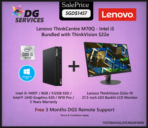 ( PRE-ORDER ) Lenovo ThinkCentre M70Q Tiny - Intel  i5-1400T  / 8GB / 512GB SSD / Intel® UHD Graphics 630 /  W10 Pro / 3 Years Warranty