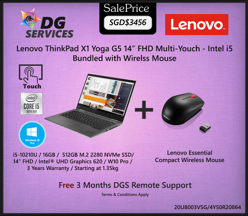 Lenovo ThinkPad X1 Yoga  -  i5-10210U  / 16GB / 512GB SSD / 14” FHD IPS MultiTouch /  W10 Pro / 3 Years Warranty / Starting at 1.35kg