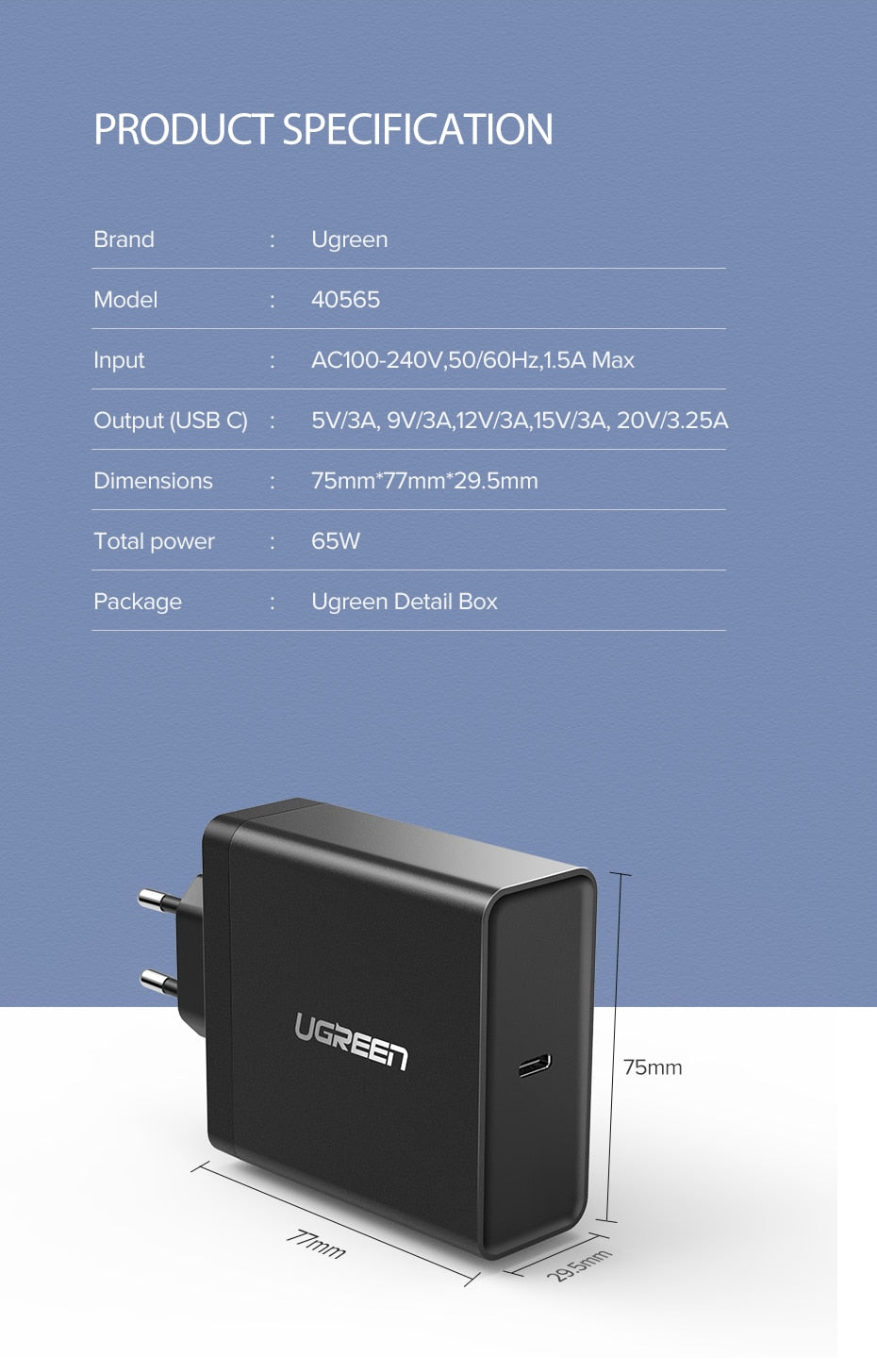 Ugreen PD 65W Charger USB type C Charger ( Macbook Supported ) - DG Services