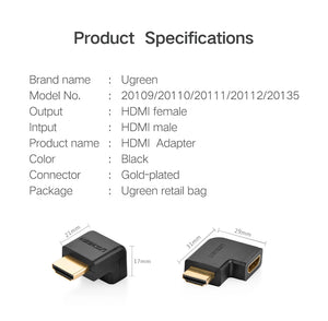 Ugreen HDMI female and male  adapter converter 90 or 270 degrees angle Support 1080P - DG Services