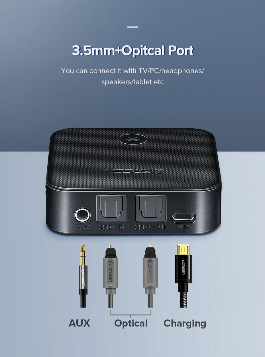 Ugreen Bluetooth Receiver 4.2 aptX Transmitter for Headphone Optical 3.5mm SPDIF - DG Services