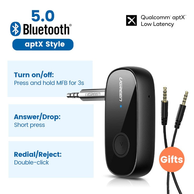 Ugreen Bluetooth Receiver 5.0 aptX LL 3.5mm AUX Jack Audio Wireless Adapter - DG Services