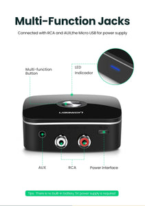 Ugreen Bluetooth RCA Receiver 5.0 aptX LL 3.5mm Jack Aux Wireless Adapter - DG Services