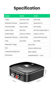 Ugreen Bluetooth RCA Receiver 5.0 aptX LL 3.5mm Jack Aux Wireless Adapter - DG Services